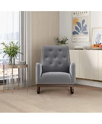 Flynama Premium Demetrius Fabric Solid Wood 300LBS Capacity Rocking Chair