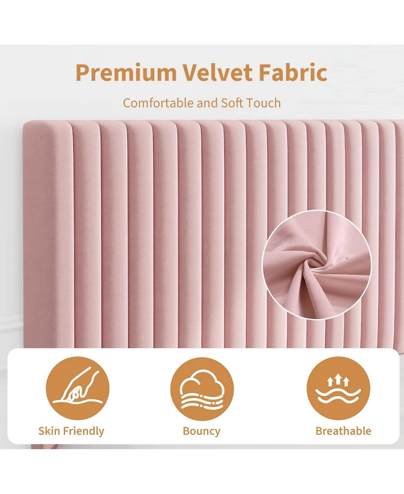 gaomon Upholstered Platform Velvet Bed Frame with Headboard,Strong Wooden Slats Support