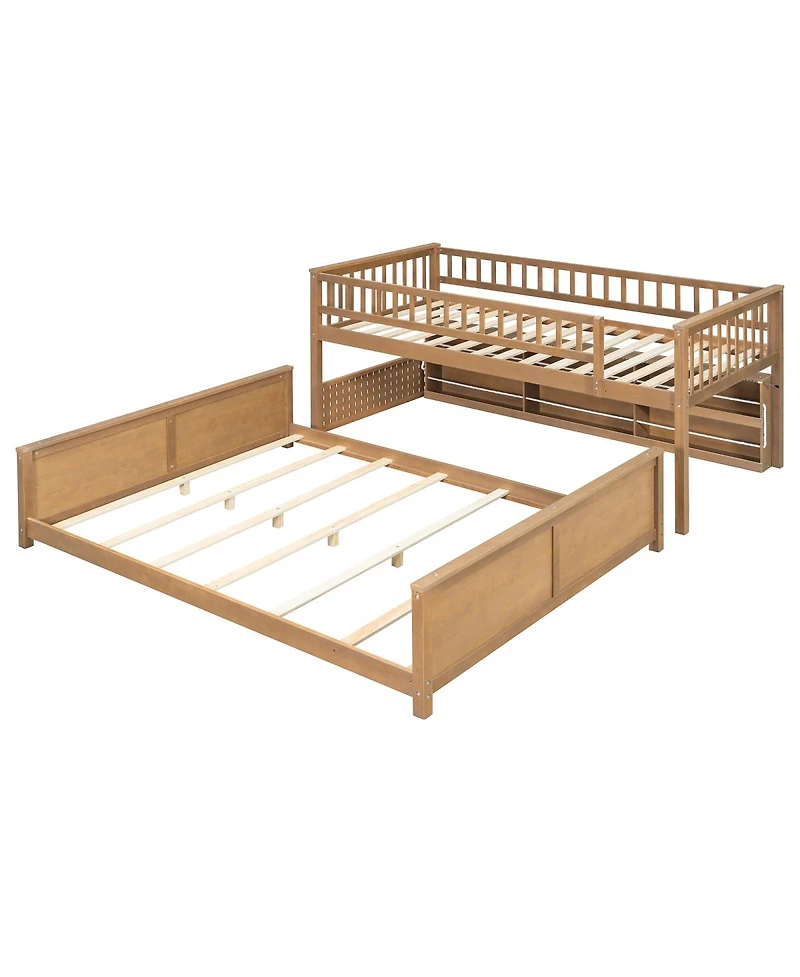 Streamdale Furniture Streamdale Twin Xl over Queen Bunk Bed with Shelving, Lights & Pegboard