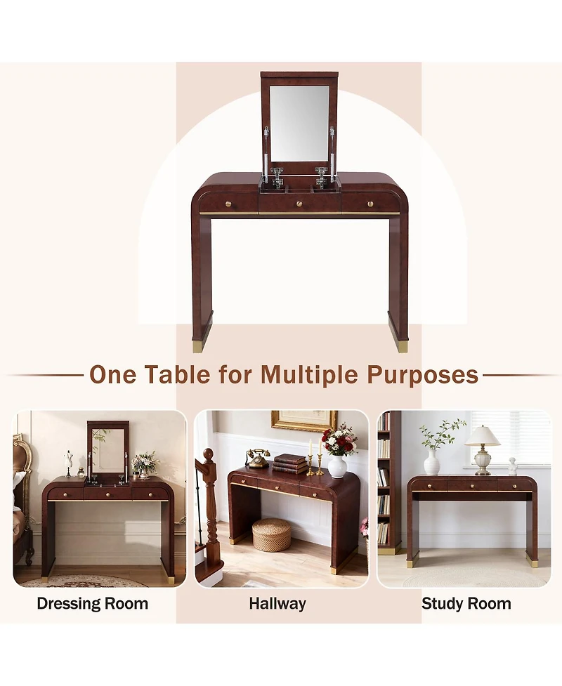 Streamdale Furniture Classic Wood Vanity Desk with Flip Mirror, 3-in-1 Dressing Table