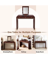 Streamdale Furniture Classic Wood Vanity Desk with Flip Mirror, 3-in-1 Dressing Table