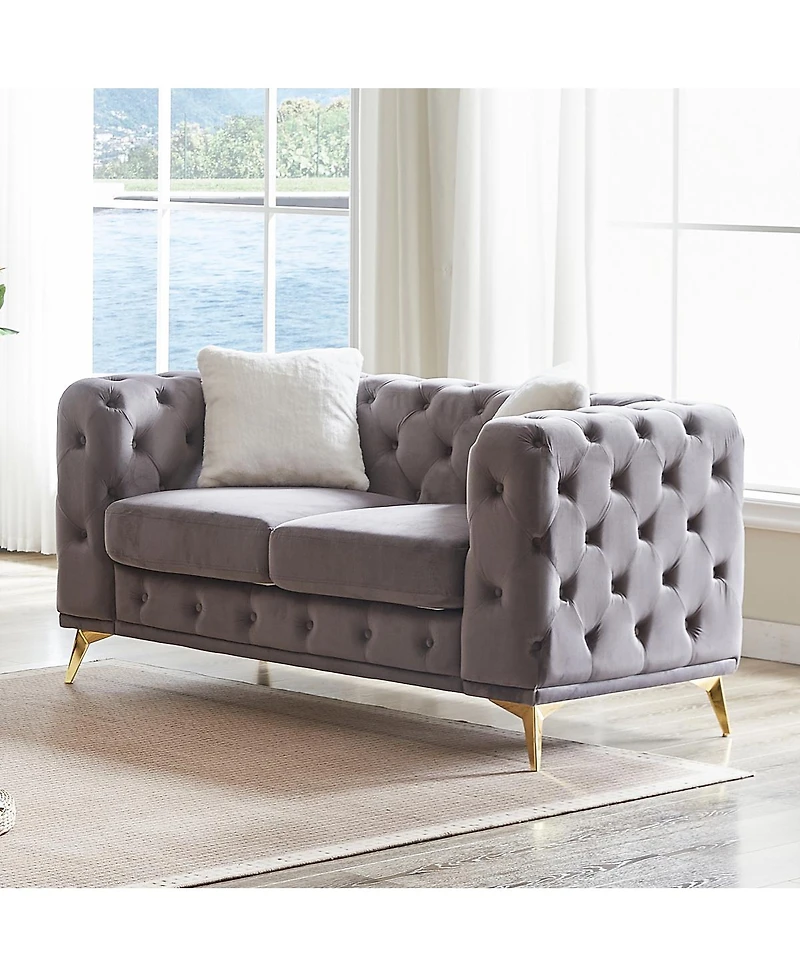 Streamdale Furniture 61.25" Deluxe Velvet Sofa with Chesterfield Tufted Buttons & 2 Pillows