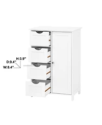 Rainsken Freestanding Bathroom Cabinet, Wooden Entryway Storage Organizer with 4 Drawers and 1 Cupboard, Bathroom Furniture