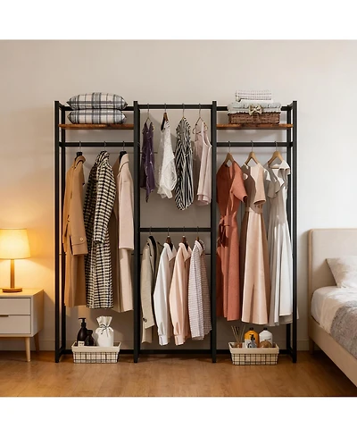 Rainsken Heavy Duty Garment Rack, Large Metal Clothing Rack, Freestanding Closet Organizer with Shelves and Hanging Rod for Hallway, Bedroom