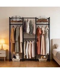 Rainsken Heavy Duty Garment Rack, Large Metal Clothing Rack, Freestanding Closet Organizer with Shelves and Hanging Rod for Hallway, Bedroom