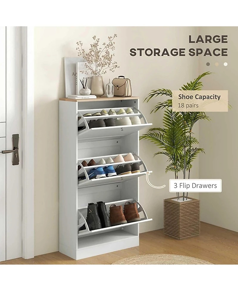 Rainsken Modern Narrow Shoe Cabinet, Hidden Shoe Storage Organizer for 18 Pairs of Shoes with 3 Flip Drawers and Adjustable Shelves for Entryway