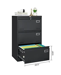 Rainsken 3 Drawer Lateral File Cabinet, Locking Metal File Cabinet