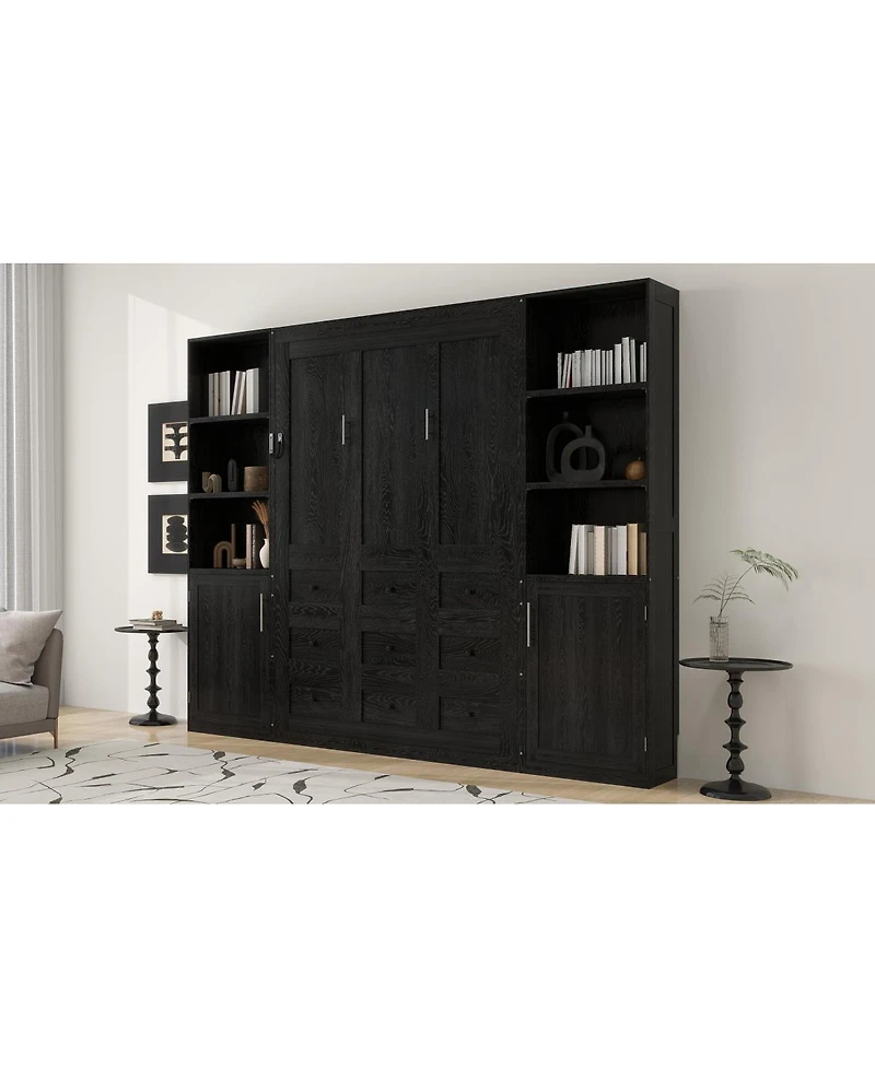 Streamdale Furniture Queen size wooden Murphy Bed with Storage Shelves and Cabinets