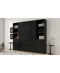 Streamdale Furniture Queen size wooden Murphy Bed with Storage Shelves and Cabinets