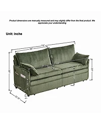 Streamdale Furniture 73" Convertible Sofa Bed with Side Pocket & Usb Ports, Modern Corduroy Couch