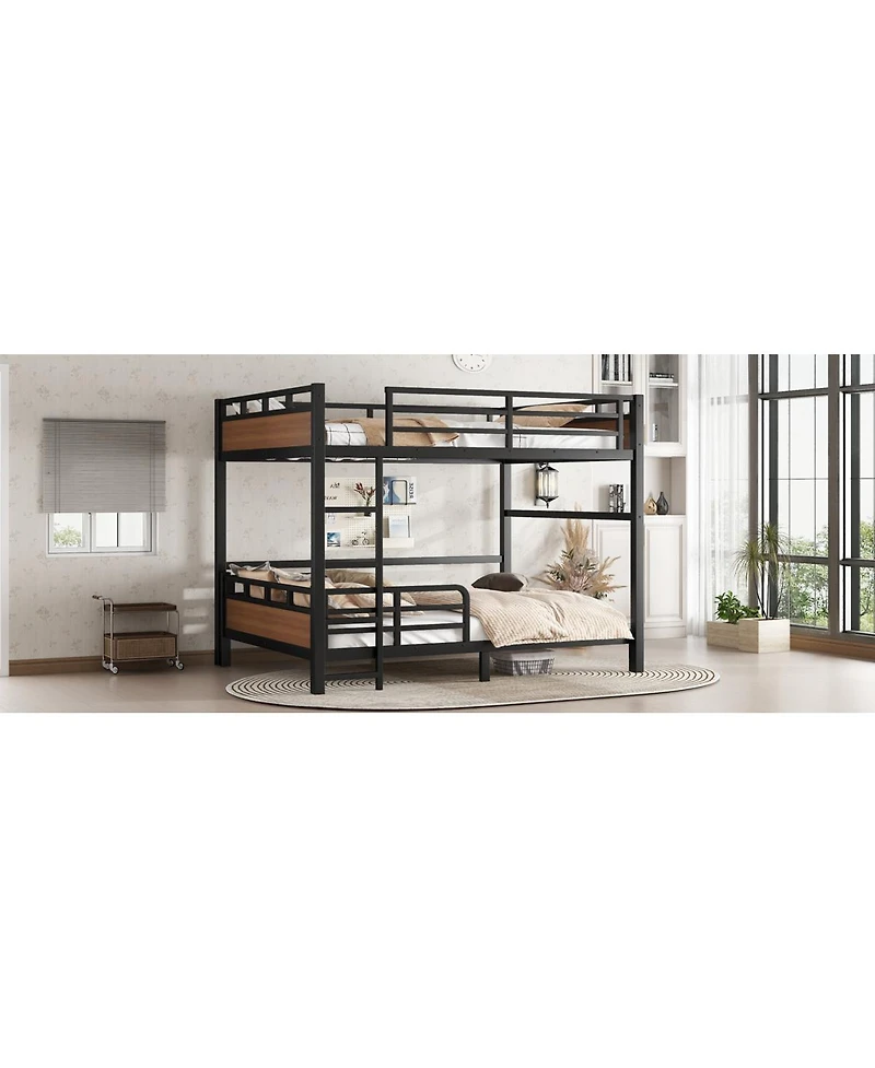 Streamdale Furniture Queen/Queen Metal Bunk Bed, Separable Loft Bed with Fence