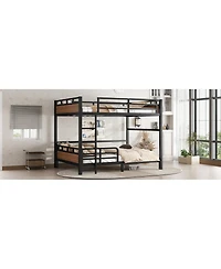 Streamdale Furniture Queen/Queen Metal Bunk Bed, Separable Loft Bed with Fence