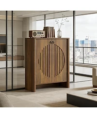 Rainsken Shoe Cabinet with Doors, 5-Tier Shoe Storage Rack with Black Handle, Circular Louvered Door Design, Shoe Organizer for Entryway, Living Room