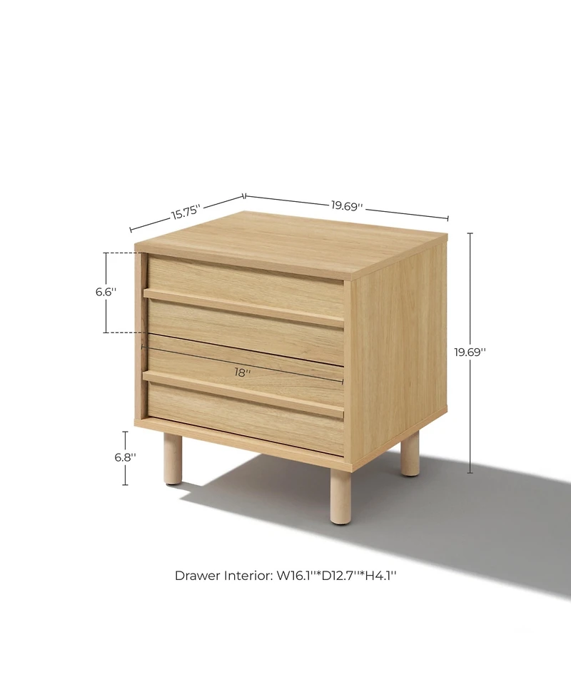 LuxenHome 19.7” Hazel Oak Manufactured Wood Nightstand & End Table with Drawers & Rubberwood Legs