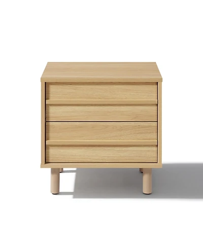 LuxenHome 19.7” Hazel Oak Manufactured Wood Nightstand & End Table with Drawers & Rubberwood Legs