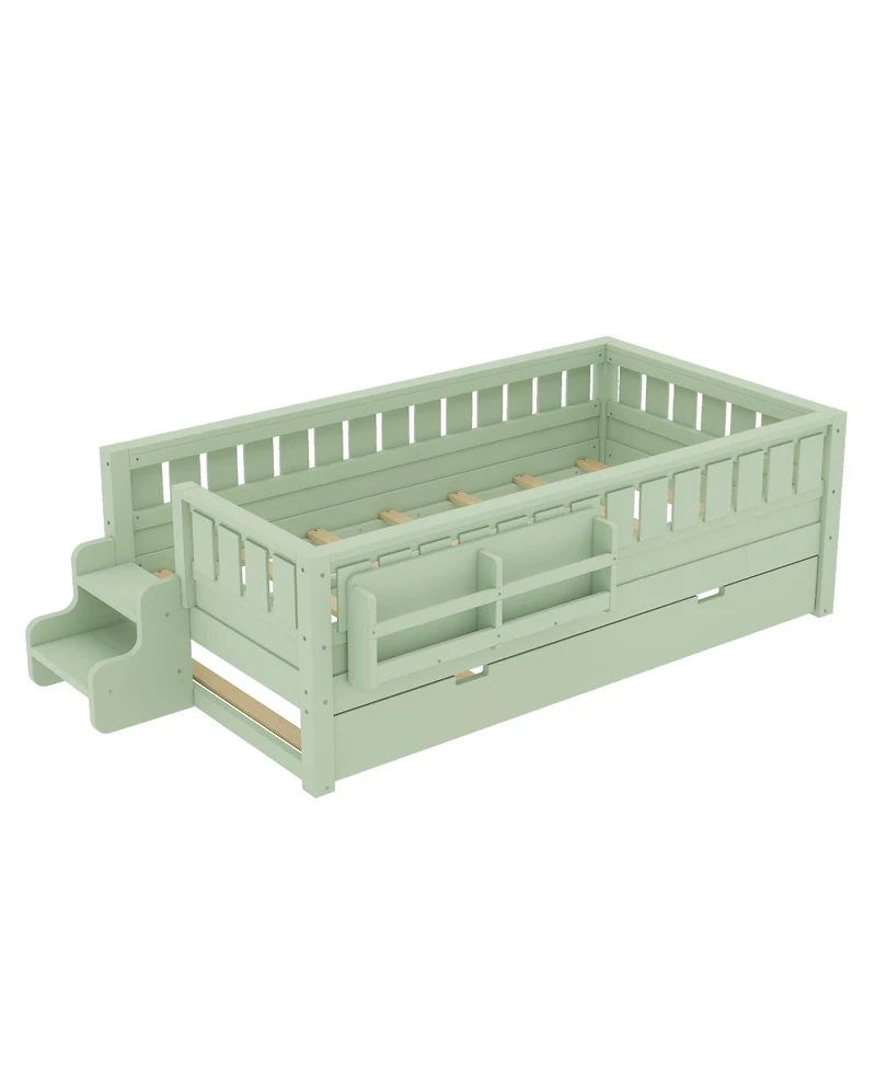 Streamdale Furniture Twin Bookshelf Bed with Staircase, Trundle