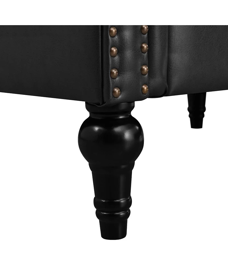 Streamdale Furniture Reversible L-Shaped Chesterfield Sofa with Rolled Arms & Nailhead Pu Leather