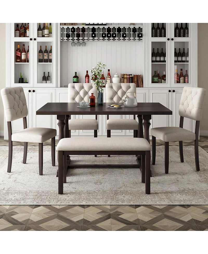 Streamdale Furniture 6-Piece Dining Set with Special-shaped Legs & Foam Seat Backs