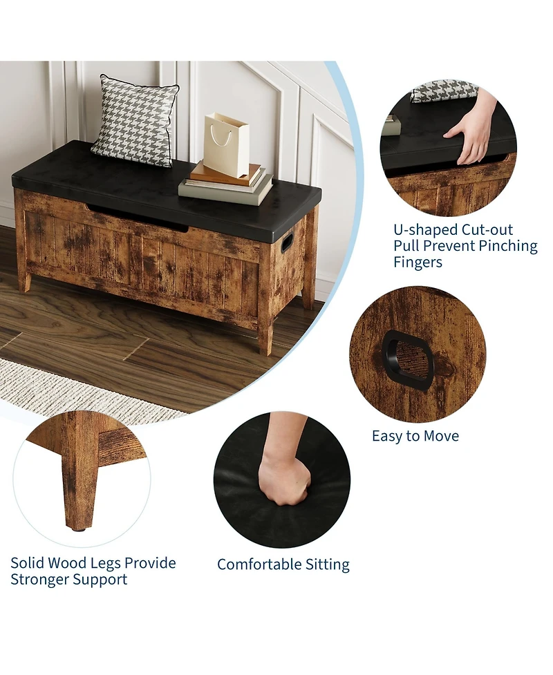 gaomon 39.4-Inch Wooden Flip-Top Storage Bench, Entryway Trunk with 2 Safety Hinges