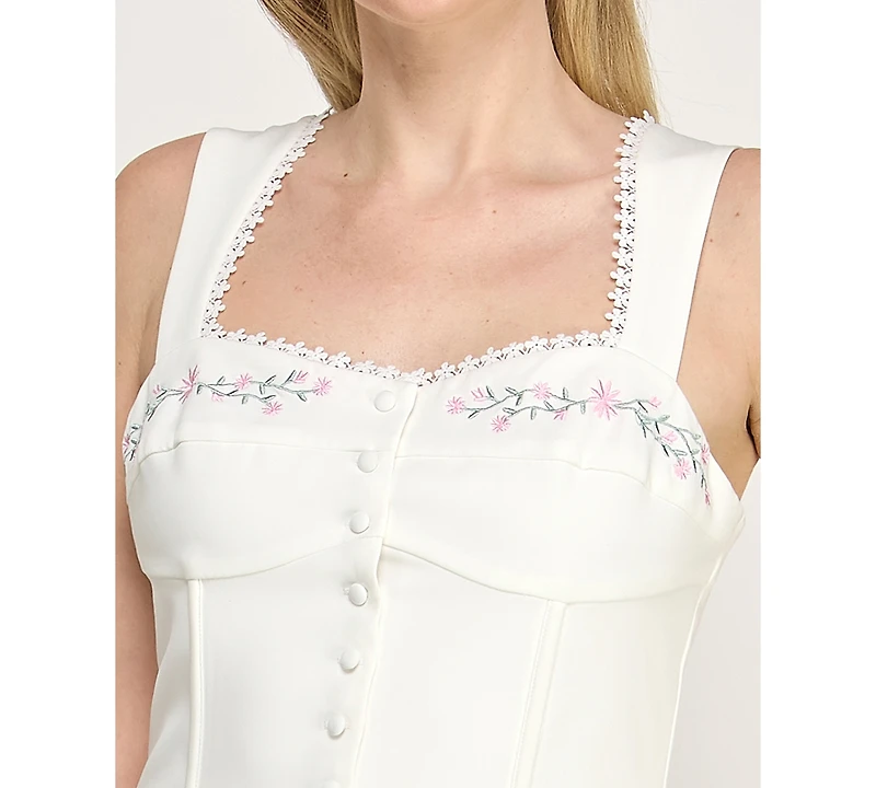 Rare Women's Square Neck Embroidered Mini Dress