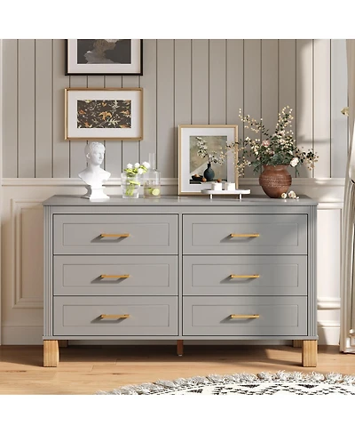 Streamdale Furniture 6-Drawer Double Dresser with Metal Handles & Solid Wood Legs