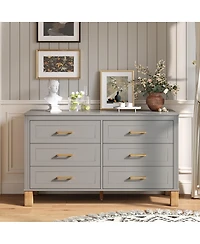 Streamdale Furniture 6-Drawer Double Dresser with Metal Handles & Solid Wood Legs