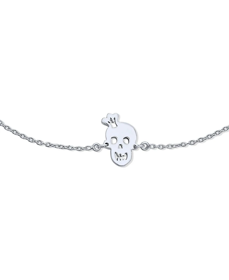 Bling Jewelry Whimsical Heart Eyes & Crown Smiling Skull Anklet Ankle Bracelet .925 Sterling Silver Adjustable