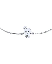Bling Jewelry Whimsical Heart Eyes & Crown Smiling Skull Anklet Ankle Bracelet .925 Sterling Silver Adjustable