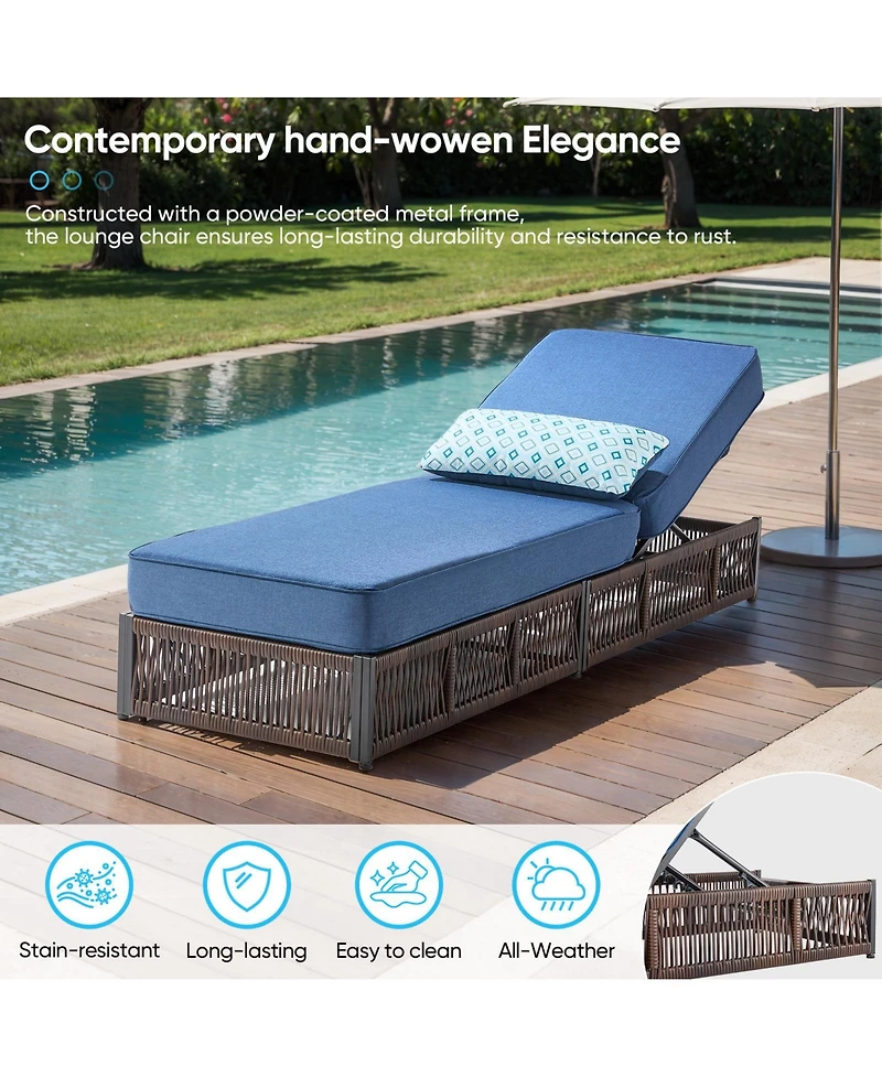 Gymojoy 6-Piece Wicker Outdoor Chaise Lounge with 5 In. Thick Olefin Cushions Patio Chair for Balcony