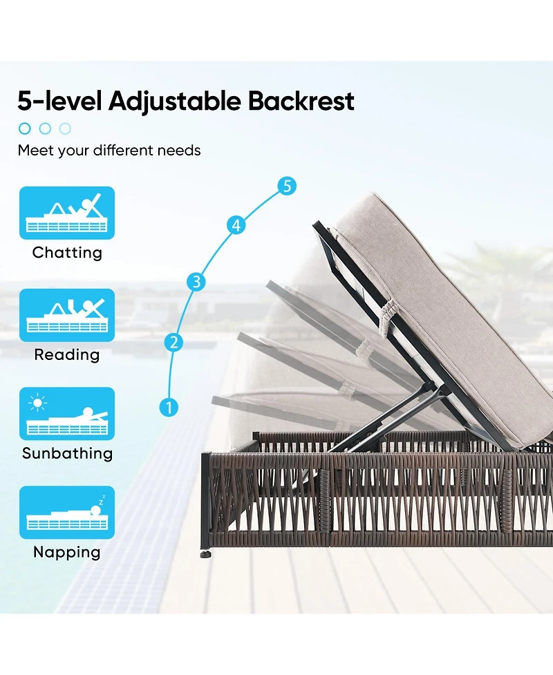 Gymojoy 6-Piece Wicker Outdoor Chaise Lounge with 5 In. Thick Olefin Cushions Patio Chair for Balcony