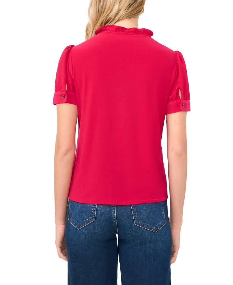 CeCe Women's V-Neck Short-Sleeve Buttoned Top