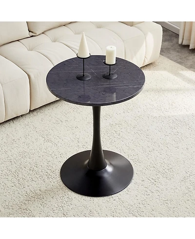 Streamdale Furniture Round Dining Table, 23.6" Tulip Table with Thickened Top & Metal Pedestal, Mid Century Modern Bistro (Faux Marble)