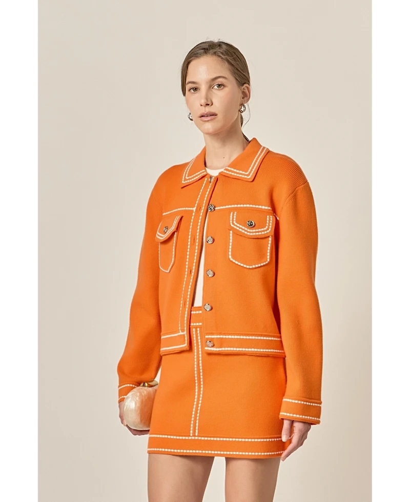 English Factory Women's Denim-Look Knit Cardigan