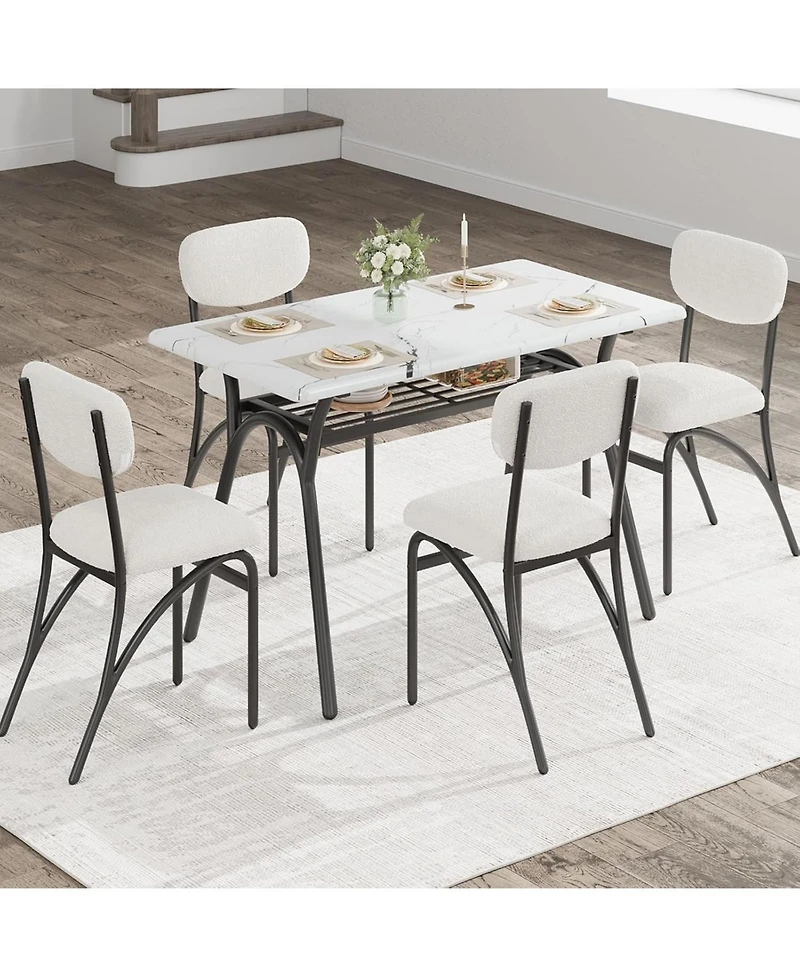 gaomon Dining Table Set for 4 Modern Kitchen Table and Chairs Set Boucle Chairs Sets Dining Table with Storage Shelf and Metal Legs