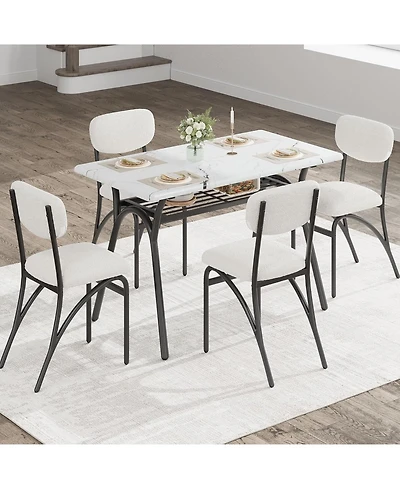 gaomon Dining Table Set for 4 Modern Kitchen Table and Chairs Set Boucle Chairs Sets Dining Table with Storage Shelf and Metal Legs