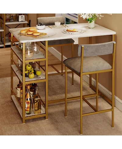 gaomon Dining Table Set for 2 Kitchen Table and Upholstered Chairs for 2 3 Piece Counter Height Bar Kitchen Table Set with 3 Storage Shelves