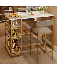 gaomon Dining Table Set for 2 Kitchen Table and Upholstered Chairs for 2 3 Piece Counter Height Bar Kitchen Table Set with 3 Storage Shelves