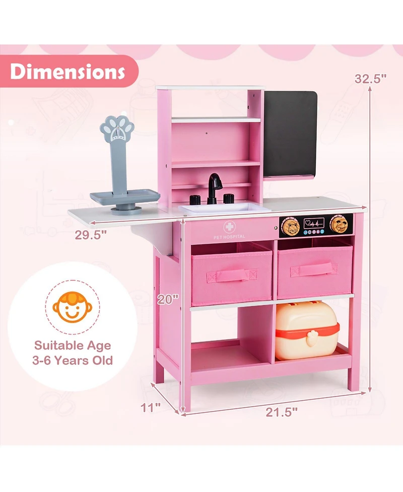 Slickblue Wooden Doctor Office Playset Medical Center Toy with Blackboard