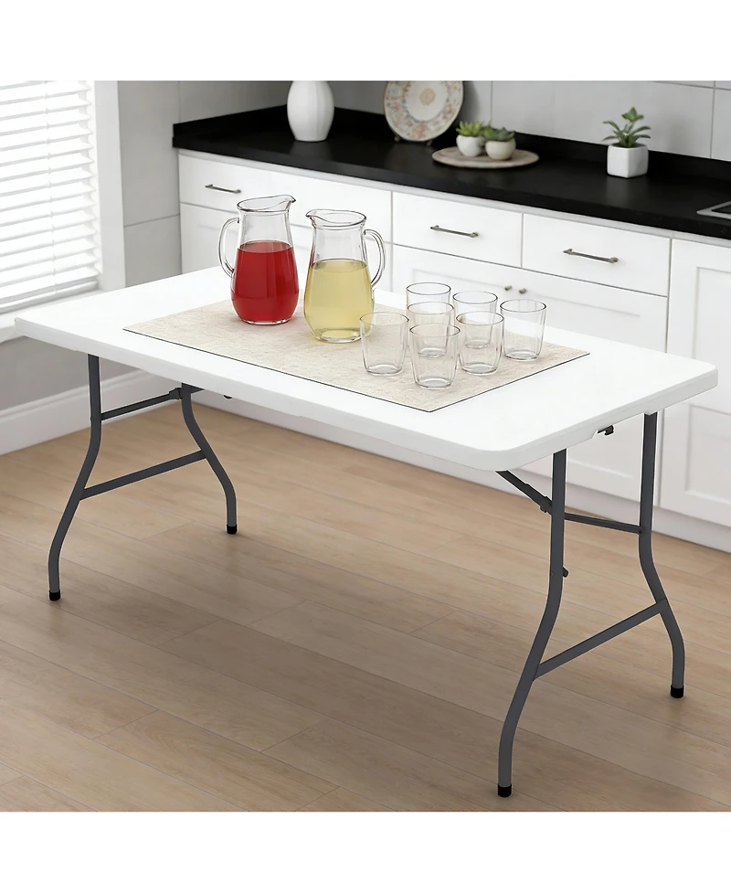 Decksplore 5 Foot Blow Molded Folding Table Foldable Portable Banquet Table Weather Resistant Table for Patio Camping Party Garage