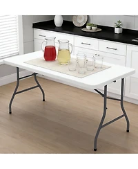 Decksplore 5 Foot Blow Molded Folding Table Foldable Portable Banquet Table Weather Resistant Table for Patio Camping Party Garage