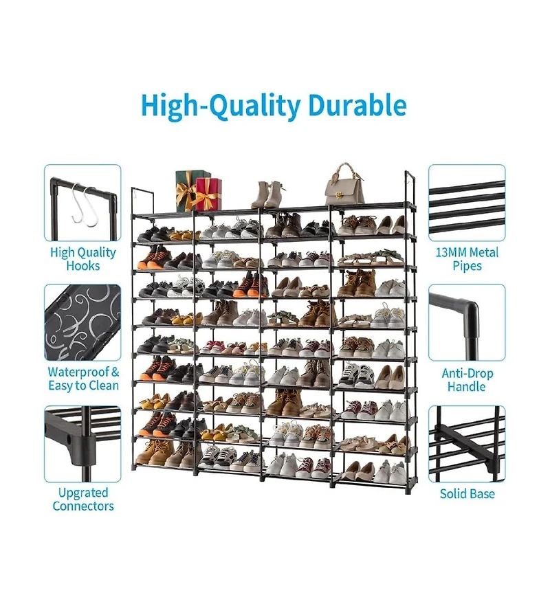 gaomon 10 Tier 4 Row Stackable Shoe Rack – Metal Closet & Entryway Organizer Holds 72 Pairs