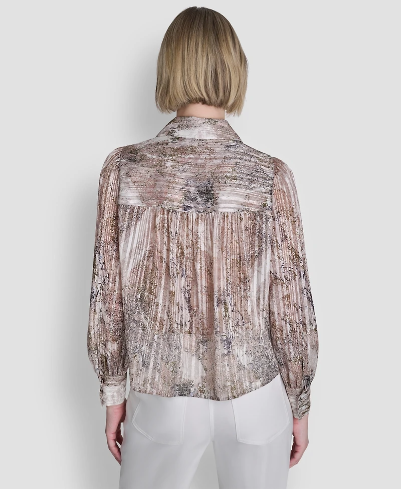 Dkny Petite Printed Long-Sleeve Top