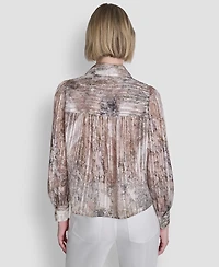 Dkny Petite Printed Long-Sleeve Top