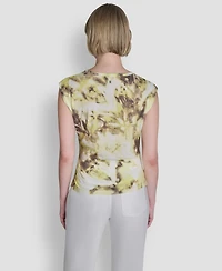 Dkny Petite Printed Knit Crew Neck Top