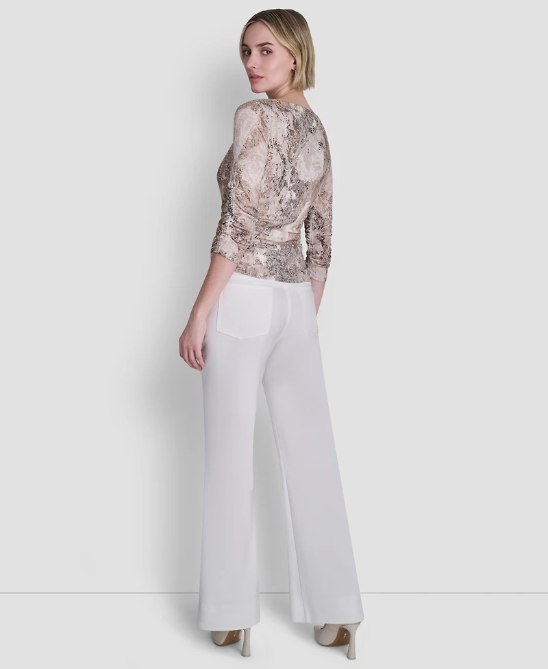 Dkny Petite Boat Neck Printed Top