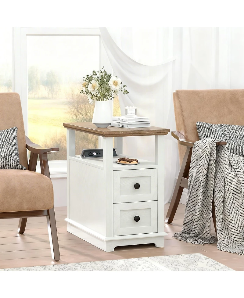 Yigii Drawer End Table with Charging Station for Living Room and Bedroom