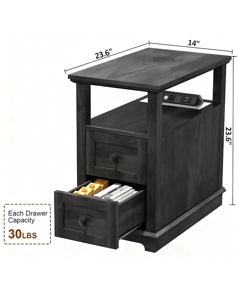 Yigii Drawer End Table with Charging Station for Living Room and Bedroom