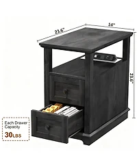 Yigii Drawer End Table with Charging Station for Living Room and Bedroom