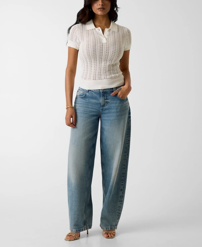 Guess Women's Short-Sleeve Pointelle Vienna Polo Sweater