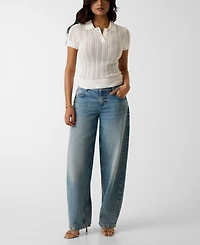 Guess Women's Short-Sleeve Pointelle Vienna Polo Sweater